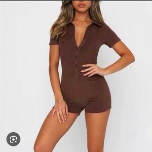 White Fox Boutique Romper | White Fox Terry Playsuit Chocolate Brown | Size: XS
